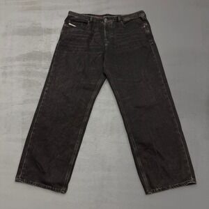 Diesel D-Macro Low Rise Baggy Jeans Black Straight Leg Button Fly Denim 38 x 32